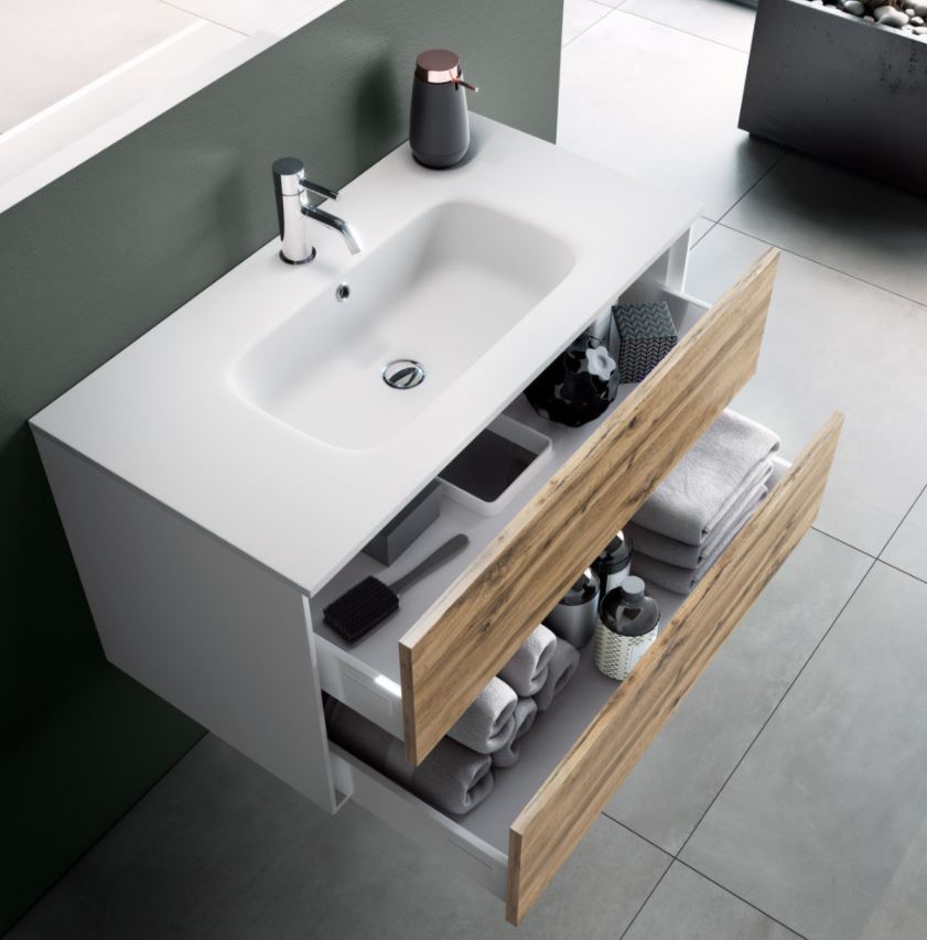 Mobiletto bagno sospeso 60 cm Master rovere miele con lavabo appoggio