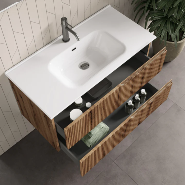Mobile Bagno sospeso canneto  Rovere scuro 61-71-81-91-101-121 cm - immagine 8