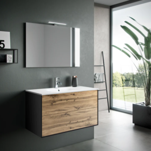 Mobile Bagno sospeso argo scocca nera/rovere  61-71-81-91-101-121 cm
