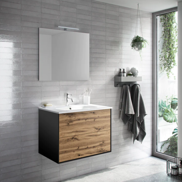 Mobile Bagno sospeso argo scocca nera/rovere  61-71-81-91-101-121 cm - immagine 5