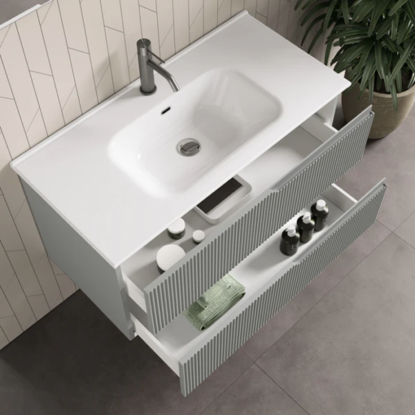 Mobile Bagno sospeso canneto   Grigio opaco 61-71-81-91-101-121 cm - immagine 3